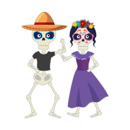skeleton of katrina and mariachi characters vector illustration designのイラスト素材
