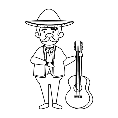 traditional mexican mariachi with guitar vector illustration designのイラスト素材