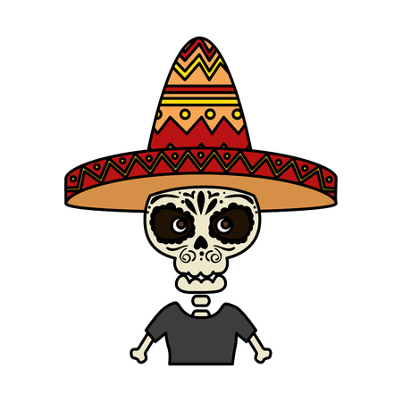 skeleton mexican with hat vector illustration designのイラスト素材