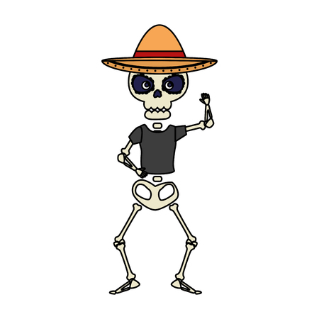 skeleton mexican with hat vector illustration designのイラスト素材