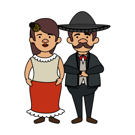 traditional mexican woman with mariachi characters vector illustration designのイラスト素材