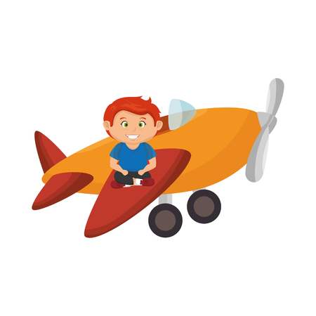 little boy with airplane toy vector illustration designのイラスト素材