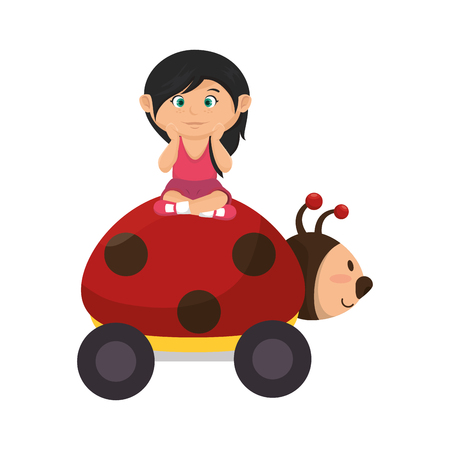 little girl with ladybug toy vector illustration designのイラスト素材