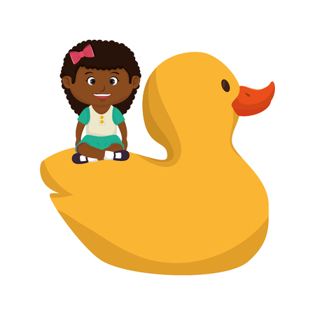 little girl with rubber ducky toy vector illustration designのイラスト素材