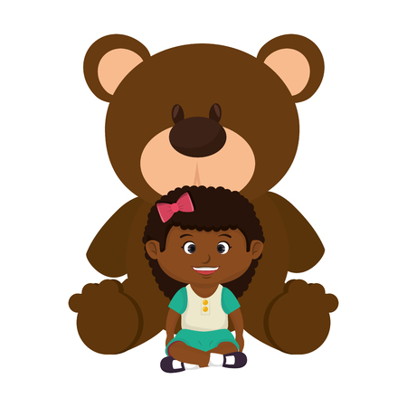 little girl with bear teddy vector illustration designのイラスト素材