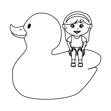 little girl with rubber ducky toy vector illustration designのイラスト素材