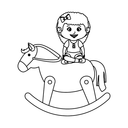 little girl with wooden horse vector illustration designのイラスト素材