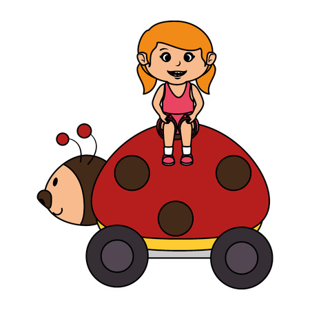 little girl with ladybug toy vector illustration designのイラスト素材