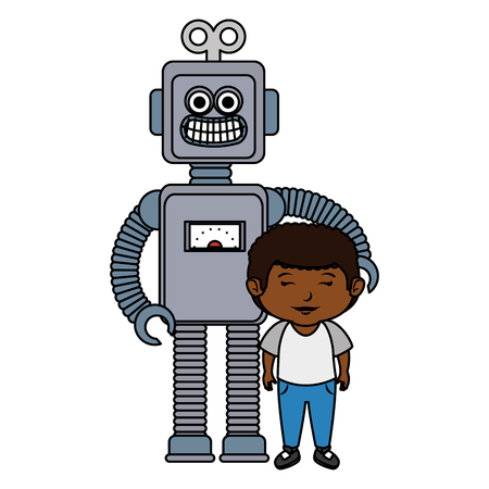 little boy with robot toy vector illustration designのイラスト素材