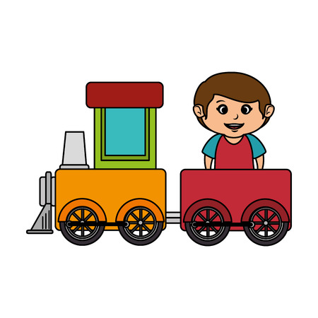 little boy with train toy vector illustration designのイラスト素材