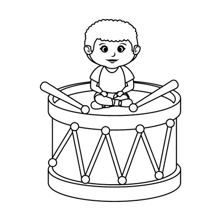 little boy with drum toy vector illustration designのイラスト素材