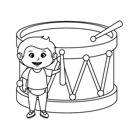 little boy with drum toy vector illustration designのイラスト素材
