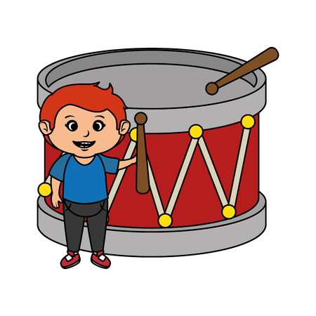 little boy with drum toy vector illustration designのイラスト素材
