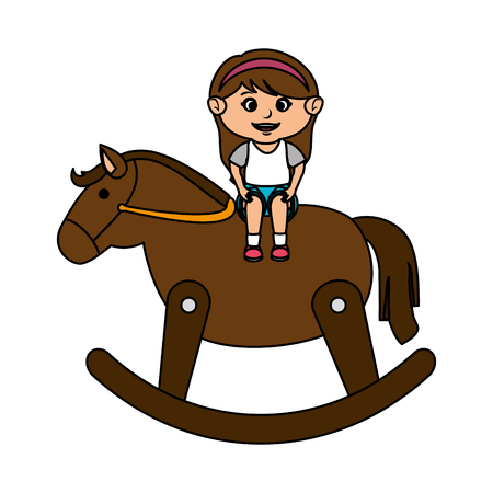 little girl with wooden horse vector illustration designのイラスト素材