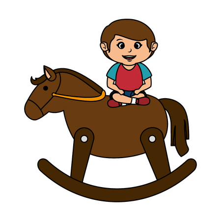 little boy with wooden horse toy vector illustration designのイラスト素材