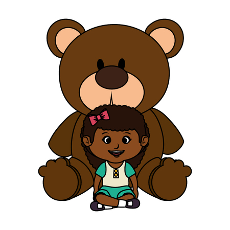 little girl with bear teddy vector illustration designのイラスト素材