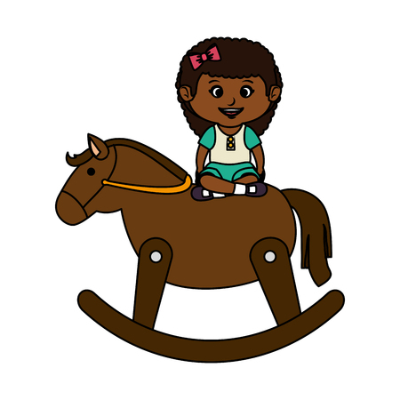 little girl with wooden horse vector illustration designのイラスト素材