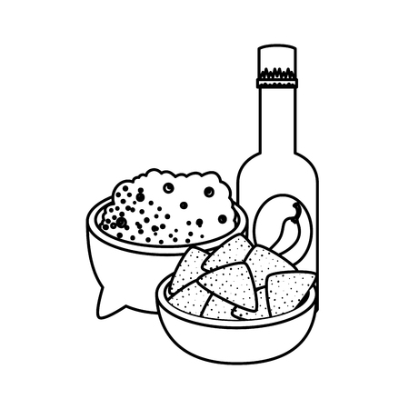 guacamole sauce with nachos and hot sauce vector illustration designのイラスト素材
