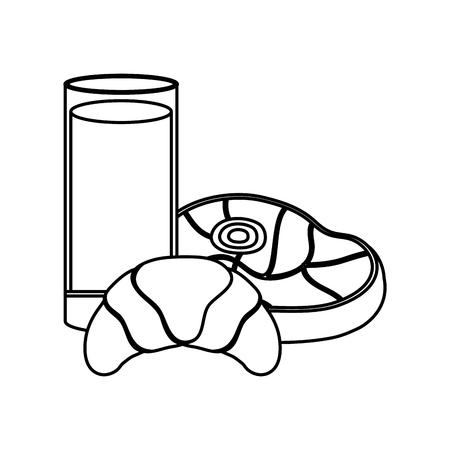 delicious milk glass cup with bread and meat vector illustration designのイラスト素材