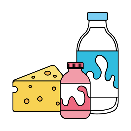 delicious milk and yogurt bottles with cheese vector illustration designのイラスト素材