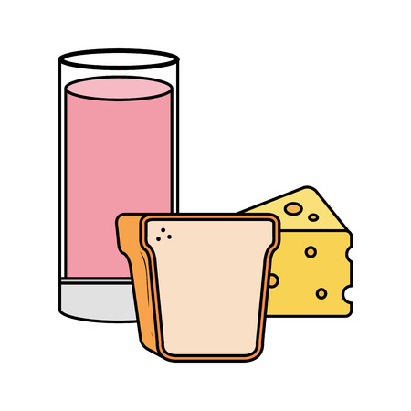 glass cup yogurt with bread and cheese vector illustration designのイラスト素材
