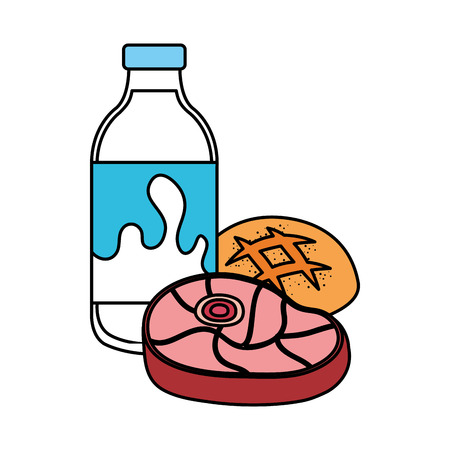 delicious milk bottle with meat and bread vector illustration designのイラスト素材