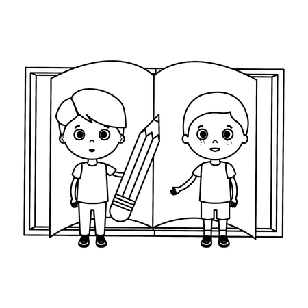 little boys students with book vector illustration designのイラスト素材