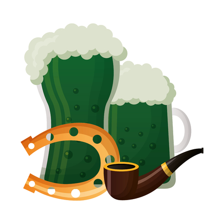 green beers pipe and horseshoe happy st patricks day vector illustrationのイラスト素材