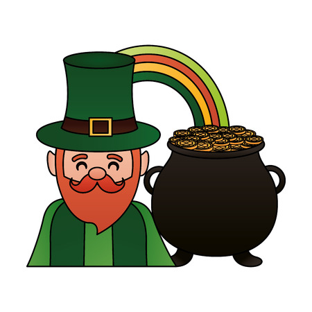 leprechaun with rainbow pot happy st patricks day vector illustrationのイラスト素材
