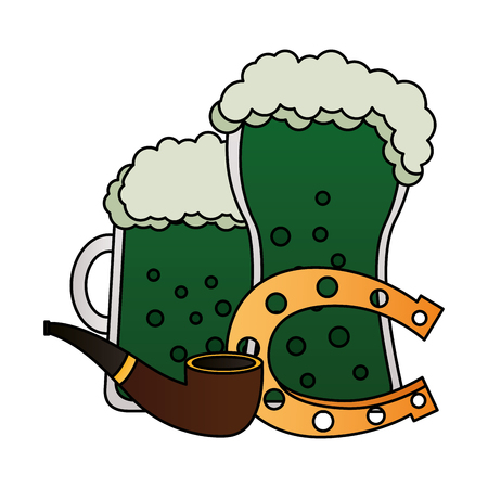 green beers pipe and horseshoe happy st patricks day vector illustrationのイラスト素材