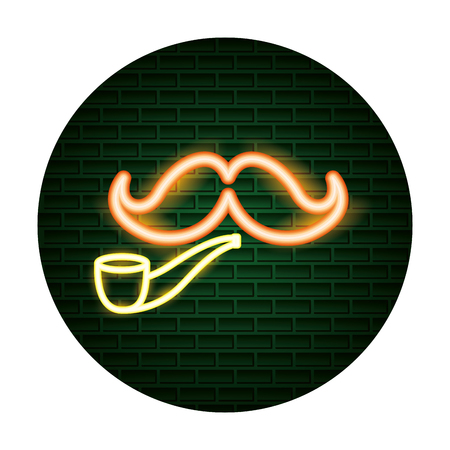 mustache pipe hipster light neon vector illustrationのイラスト素材