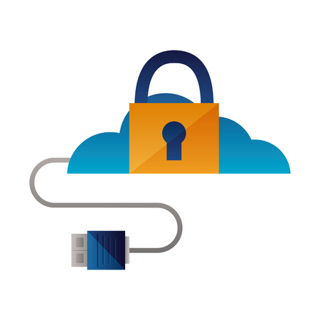 cloud computing security data cable vector illustrationのイラスト素材