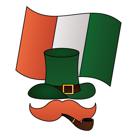 hat mustache pipe and flag happy st patricks day vector illustrationのイラスト素材
