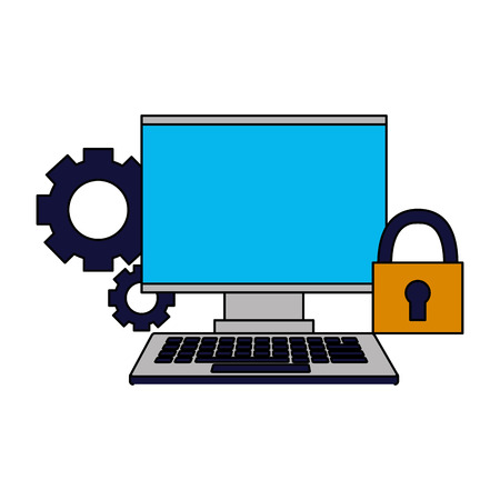 monitor keyboard setting security data vector illustrationのイラスト素材
