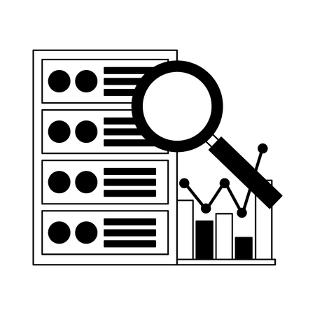 computer case chart and magnifying glass vector illustrationのイラスト素材