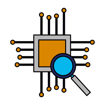 motherboard circuit magnifying glass hardware vector illustrationのイラスト素材
