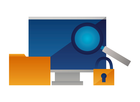 computer monitor folder security analysis vector illustrationのイラスト素材