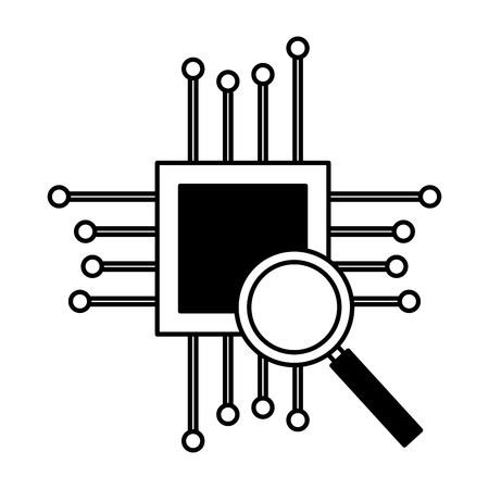 motherboard circuit magnifying glass hardware vector illustrationのイラスト素材