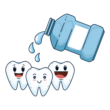 comic teeth with mouthwash kawaii characters vector illustration designのイラスト素材