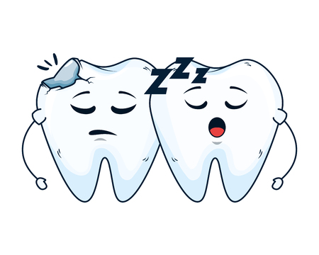 comic teeth couple sleeping kawaii characters vector illustration designのイラスト素材