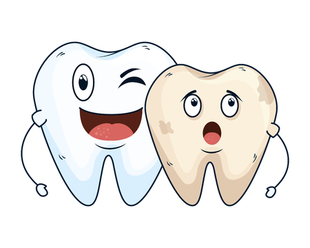 comic teeth couple kawaii characters vector illustration designのイラスト素材