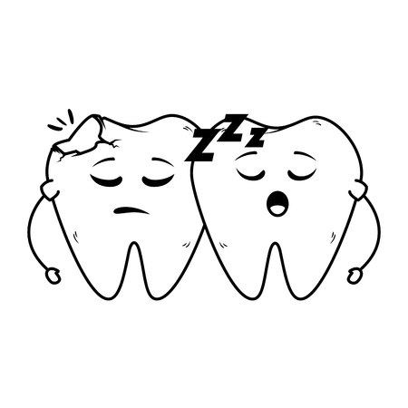 comic teeth couple sleeping kawaii characters vector illustration designのイラスト素材