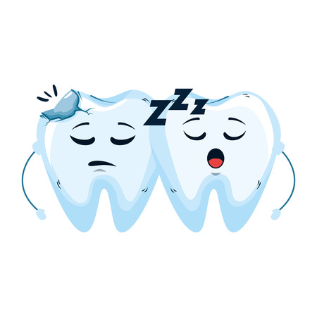 comic teeth couple sleeping kawaii characters vector illustration designのイラスト素材