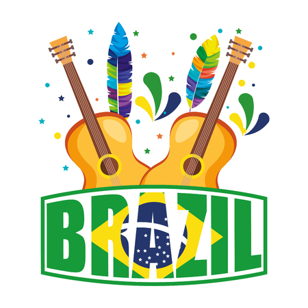 brazilian label with flag and guitars vector illustration designのイラスト素材
