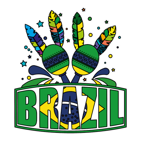 brazilian label with flag and maracas vector illustration designのイラスト素材