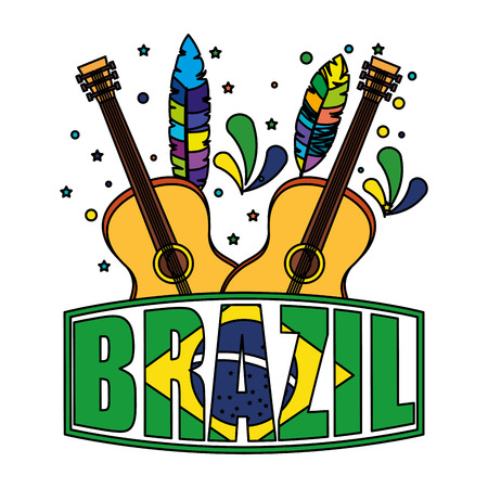 brazilian label with flag and guitars vector illustration designのイラスト素材