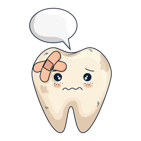 comic tooth with speech bubble and bandages vector illustration designのイラスト素材