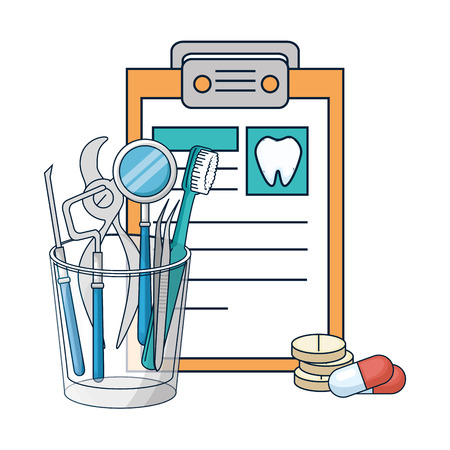 dentist tools in glass and clipboard vector illustration designのイラスト素材