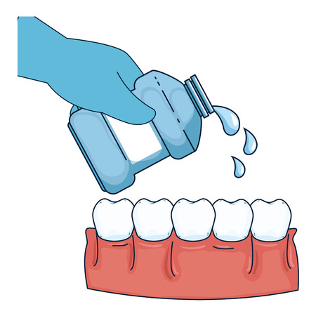 hand with mouth wash bottle vector illustration designのイラスト素材