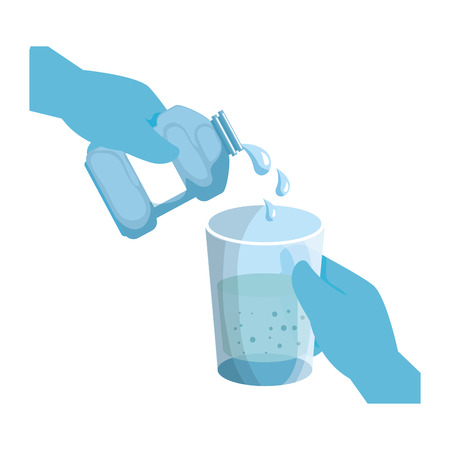 hand with mouth wash bottle vector illustration designのイラスト素材